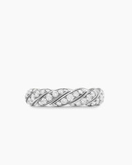 Sculpted Cable Flex Band Ring in 18K White Gold with Diamonds, 5mm