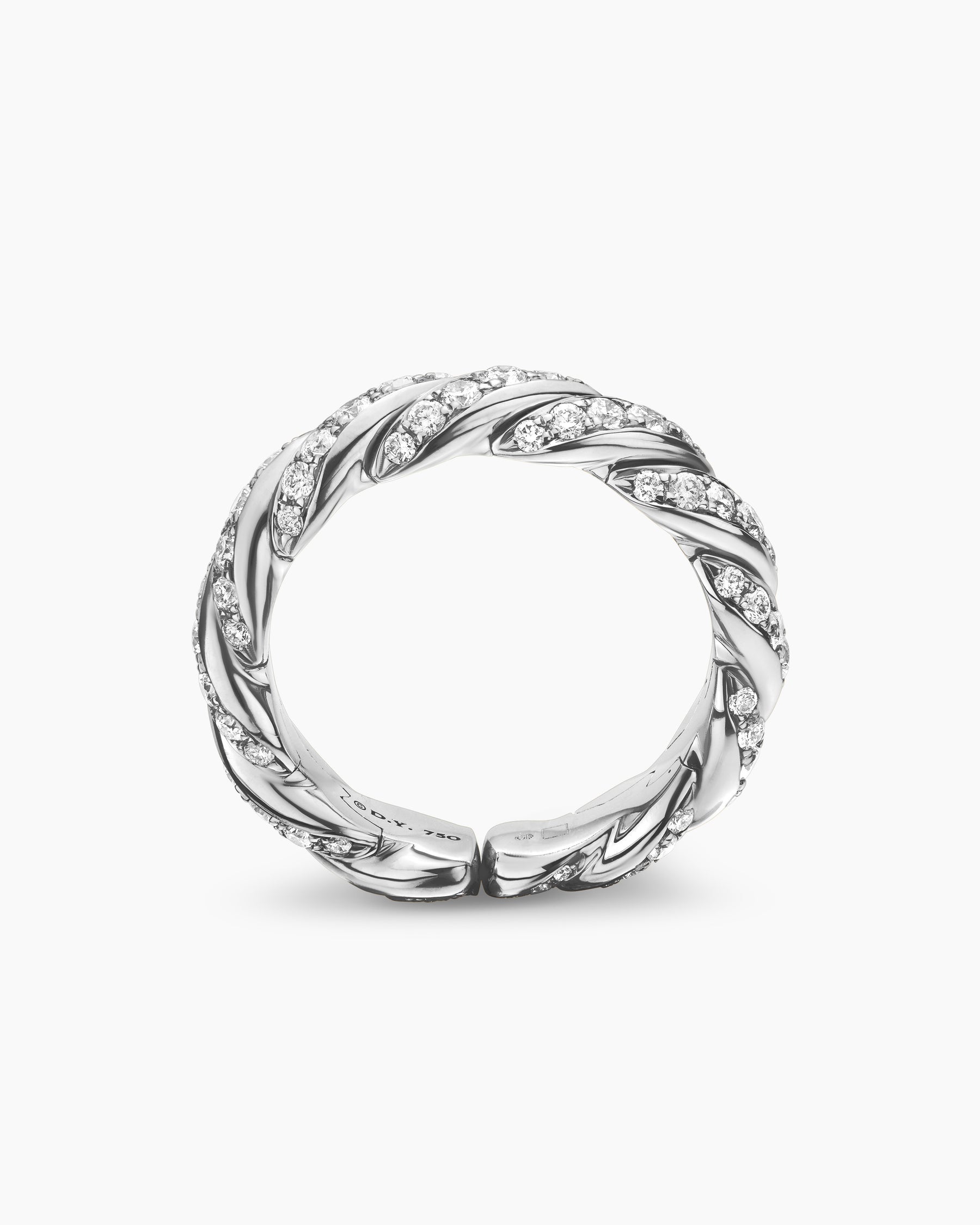 Sculpted Cable Flex Band Ring in 18K White Gold with Diamonds, 5mm