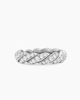 Sculpted Cable Flex Band Ring in 18K White Gold with Diamonds, 5mm