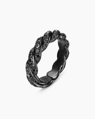 Sculpted Cable Flex Band Ring in 18K White Gold with Black Rhodium and Black Diamonds, 5mm