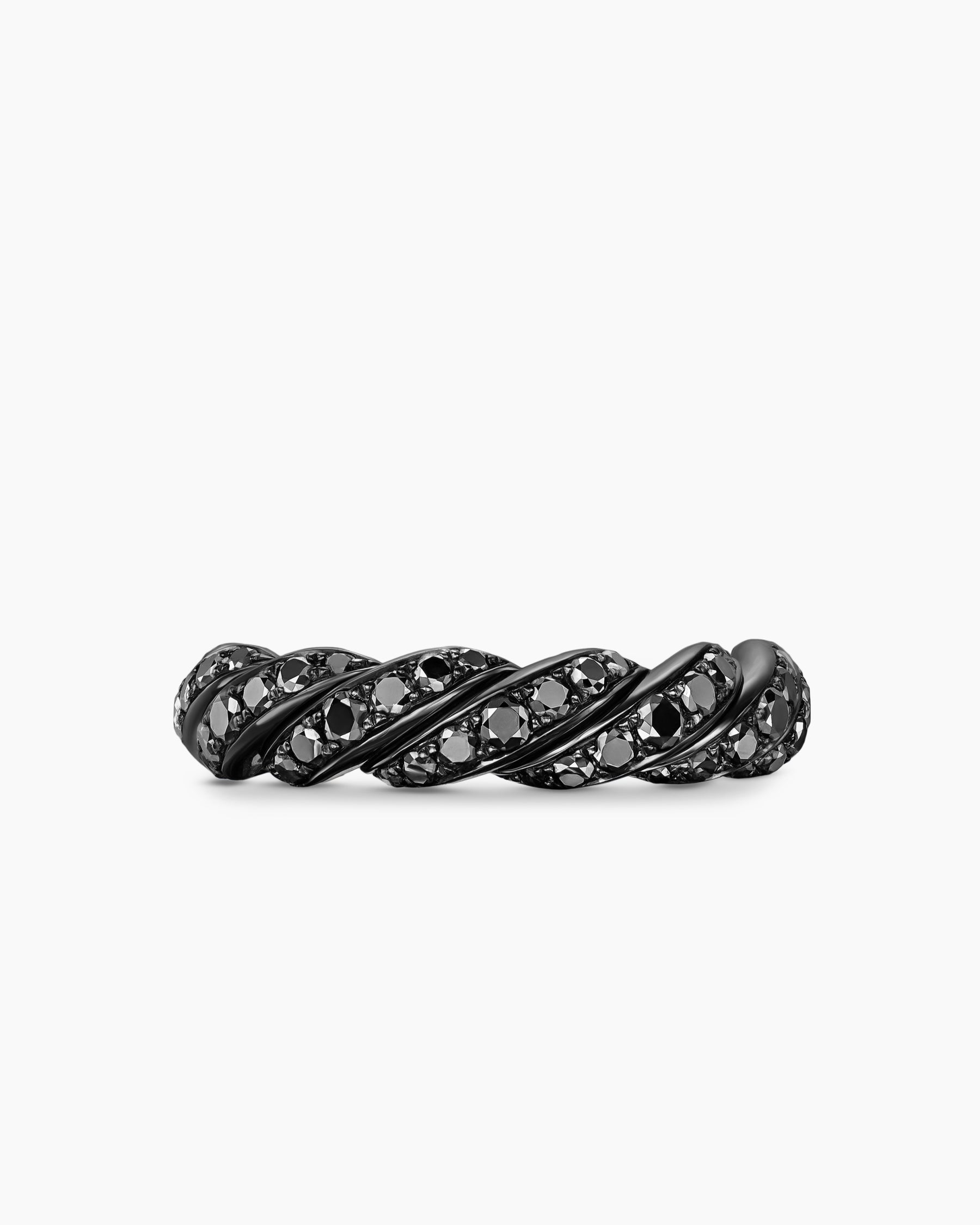 Sculpted Cable Flex Band Ring in 18K White Gold with Black Rhodium and Black Diamonds, 5mm
