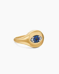 Cable Collectibles® Evil Eye Pinky Ring in 18K Yellow Gold with Pavé Sapphires and Diamonds, 9.7mm