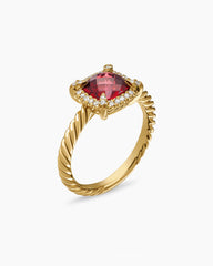 Petite Chatelaine® Pavé Bezel Ring in 18K Yellow Gold with Garnet and Diamonds, 7mm