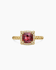 Petite Chatelaine® Pavé Bezel Ring in 18K Yellow Gold with Garnet and Diamonds, 7mm