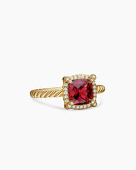 Petite Chatelaine® Pavé Bezel Ring in 18K Yellow Gold with Garnet and Diamonds, 7mm