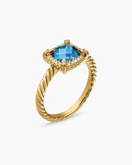 Petite Chatelaine® Pavé Bezel Ring in 18K Yellow Gold with Hampton Blue Topaz and Diamonds, 7mm