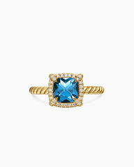 Petite Chatelaine® Pavé Bezel Ring in 18K Yellow Gold with Hampton Blue Topaz and Diamonds, 7mm