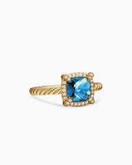 Petite Chatelaine® Pavé Bezel Ring in 18K Yellow Gold with Hampton Blue Topaz and Diamonds, 7mm