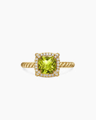 Petite Chatelaine® Pavé Bezel Ring in 18K Yellow Gold with Peridot and Diamonds, 7mm