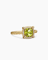 Petite Chatelaine® Pavé Bezel Ring in 18K Yellow Gold with Peridot and Diamonds, 7mm