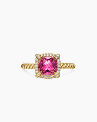 Petite Chatelaine® Pavé Bezel Ring in 18K Yellow Gold with Pink Tourmaline and Diamonds, 7mm