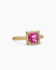Petite Chatelaine® Pavé Bezel Ring in 18K Yellow Gold with Pink Tourmaline and Diamonds, 7mm