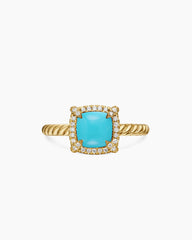 Petite Chatelaine® Pavé Bezel Ring in 18K Yellow Gold with Turquoise and Diamonds, 7mm