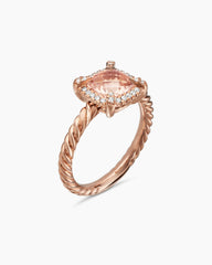 Petite Chatelaine® Pavé Bezel Ring in 18K Rose Gold with Morganite and Diamonds, 7mm