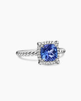Petite Chatelaine® Pavé Bezel Ring in 18K White Gold with Tanzanite and Diamonds, 7mm