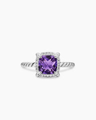 Petite Chatelaine® Pavé Bezel Ring in Sterling Silver with Amethyst and Diamonds, 7mm