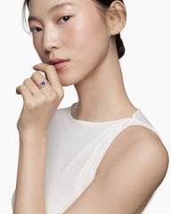 Petite Chatelaine® Pavé Bezel Ring in Sterling Silver with Amethyst and Diamonds, 7mm