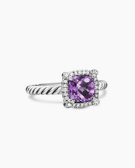 Petite Chatelaine® Pavé Bezel Ring in Sterling Silver with Amethyst and Diamonds, 7mm