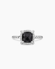 Petite Chatelaine® Pavé Bezel Ring in Sterling Silver with Black Onyx and Diamonds, 7mm