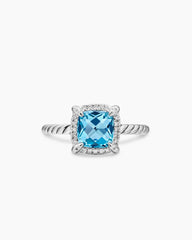 Petite Chatelaine® Pavé Bezel Ring in Sterling Silver with Blue Topaz and Diamonds, 7mm