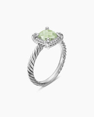 Petite Chatelaine® Pavé Bezel Ring in Sterling Silver with Prasiolite and Diamonds, 7mm