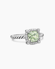 Petite Chatelaine® Pavé Bezel Ring in Sterling Silver with Prasiolite and Diamonds, 7mm