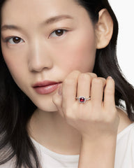 Petite Chatelaine® Pavé Bezel Ring in Sterling Silver with Rhodolite Garnet and Diamonds, 7mm