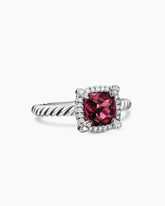 Petite Chatelaine® Pavé Bezel Ring in Sterling Silver with Rhodolite Garnet and Diamonds, 7mm