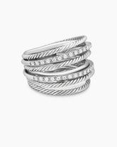 Crossover Ring in Sterling Silver with Diamonds, 17.8mm