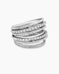 Crossover Ring in Sterling Silver with Diamonds, 17.8mm