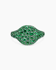 Pavé Pinky Ring in 18K White Gold with Emeralds, 10mm
