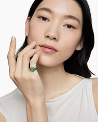 Pavé Pinky Ring in 18K White Gold with Emeralds, 10mm