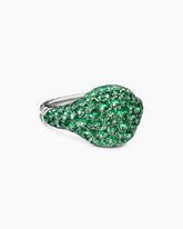 Pavé Pinky Ring in 18K White Gold with Emeralds, 10mm