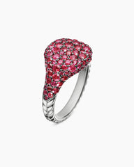 Pavé Pinky Ring in 18K White Gold with Red Rubies, 10mm