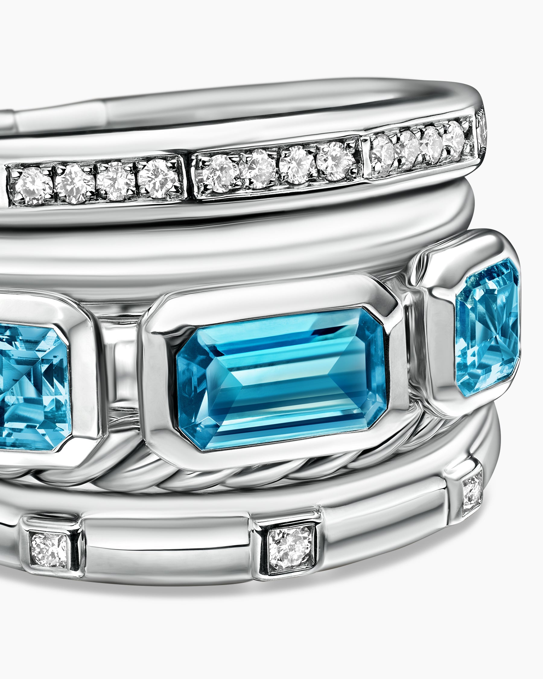 Stax Five Row Ring in Sterling Silver with Hampton Blue Topaz and Diamonds, 15mm