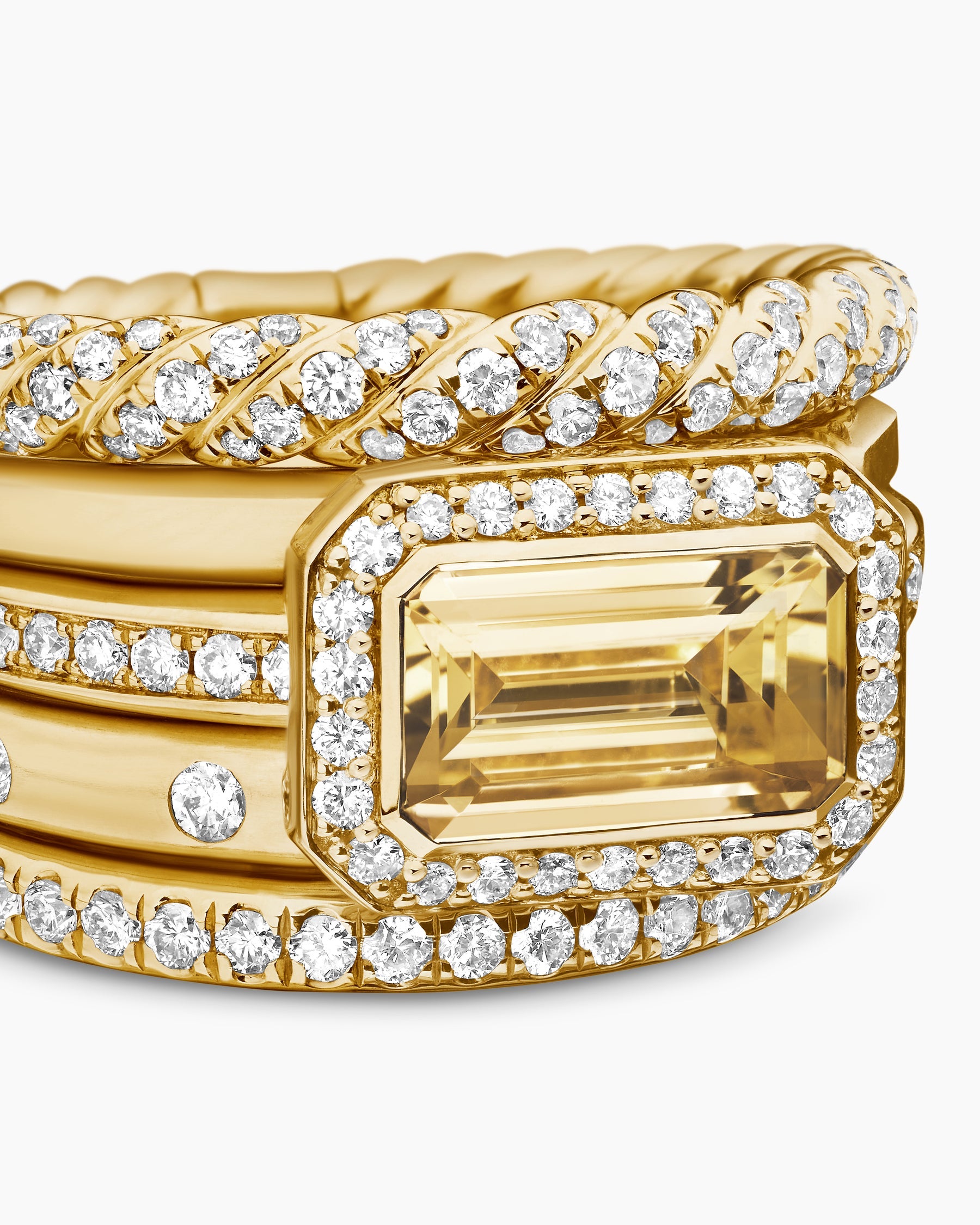 Stax Statement Ring in 18K Yellow Gold with Champagne Citrine and Diamonds, 22mm