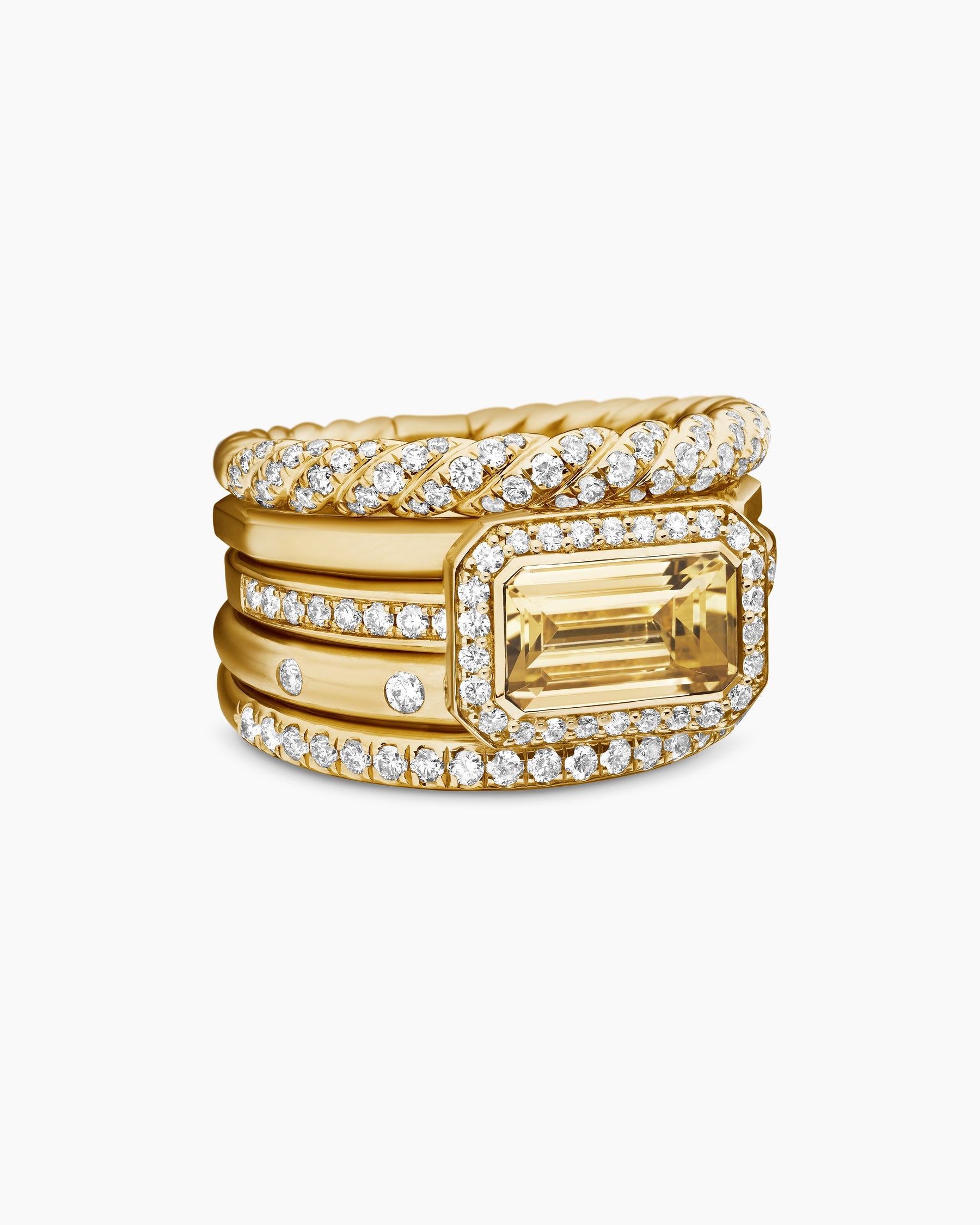Stax Statement Ring in 18K Yellow Gold with Champagne Citrine and Diamonds, 22mm