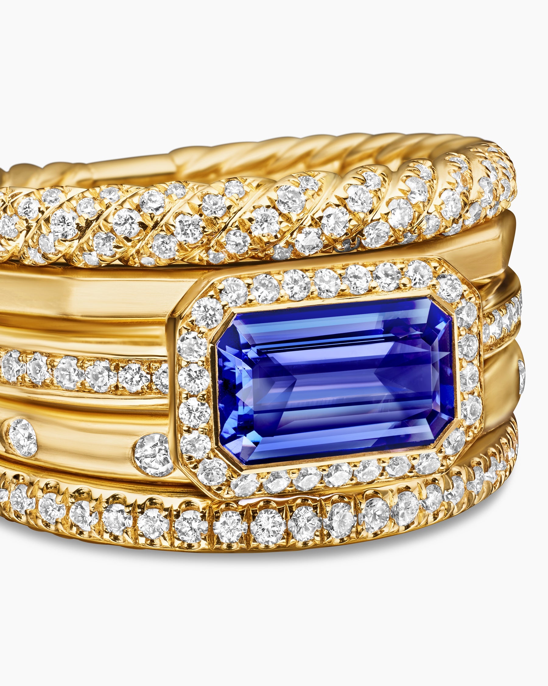 Stax Statement Ring in 18K Yellow Gold with Tanzanite and Diamonds, 22mm
