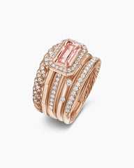 Stax Five Row Ring in 18K Rose Gold with Morganite and Diamonds, 22mm