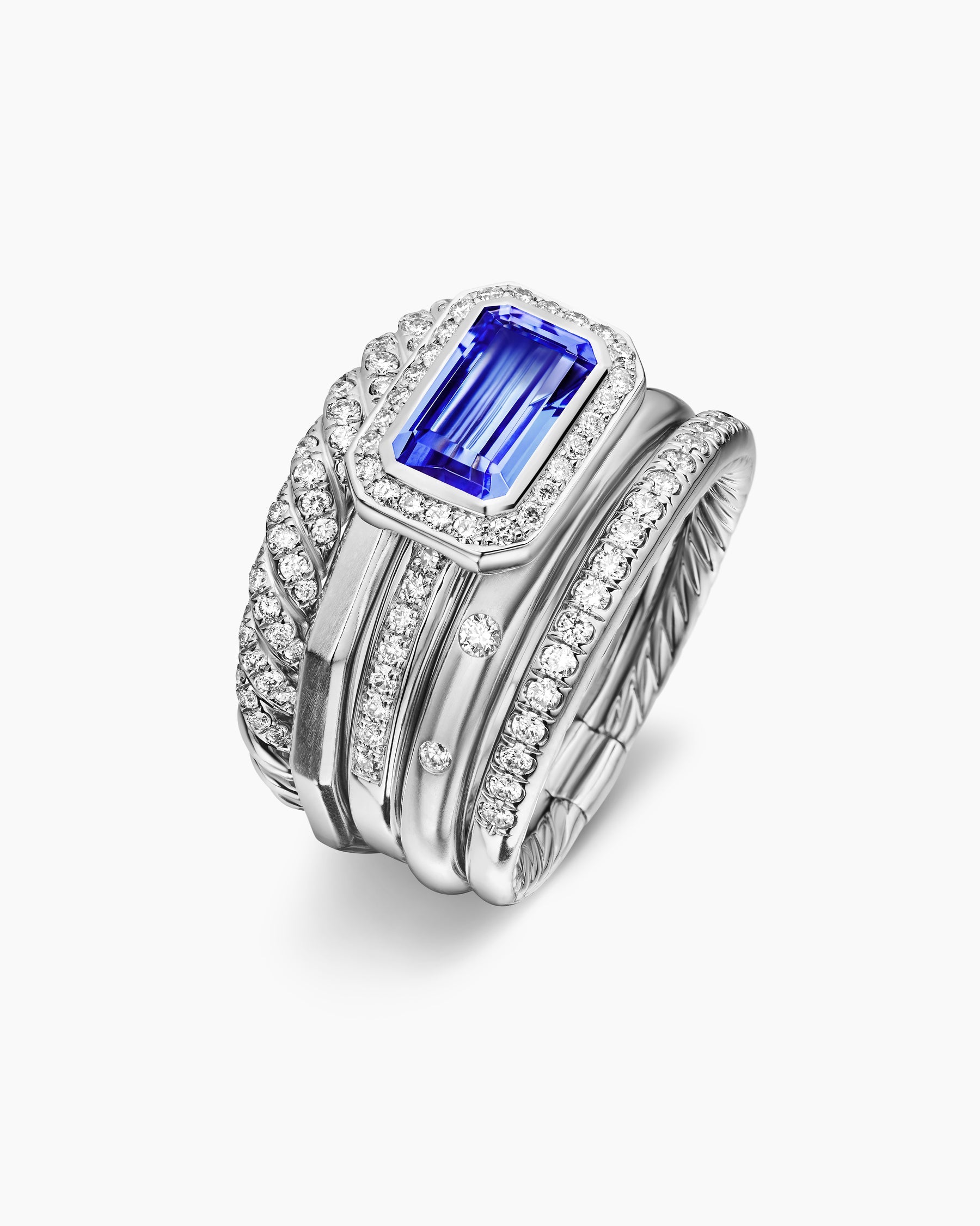 Stax Five Row Ring in 18K White Gold with Tanzanite and Diamonds, 22mm
