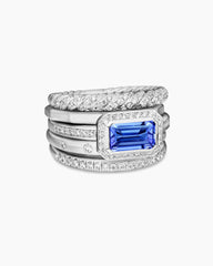 Stax Five Row Ring in 18K White Gold with Tanzanite and Diamonds, 22mm