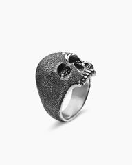 Waves Skull Ring in Sterling Silver with Black Diamonds, 24mm