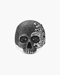 Waves Skull Ring in Sterling Silver with Black Diamonds, 24mm