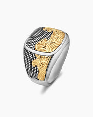Waves Signet Ring in Sterling Silver with 18K Yellow Gold, 18.8mm