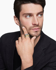 Waves Signet Ring in Sterling Silver with 18K Yellow Gold, 18.8mm