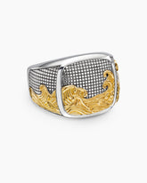 Waves Signet Ring in Sterling Silver with 18K Yellow Gold, 18.8mm