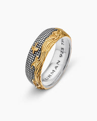 Waves Band Ring in Sterling Silver with 18K Yellow Gold, 8.7mm