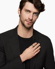 Waves Band Ring in Sterling Silver with 18K Yellow Gold and Black Diamonds, 8.7mm