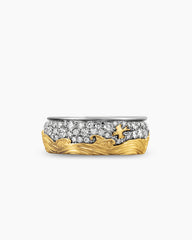 Waves Band Ring in Sterling Silver with 18K Yellow Gold with Diamonds, 8.7mm
