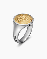 Petrvs® Lion Signet Ring in Sterling Silver with 18K Yellow Gold, 19mm